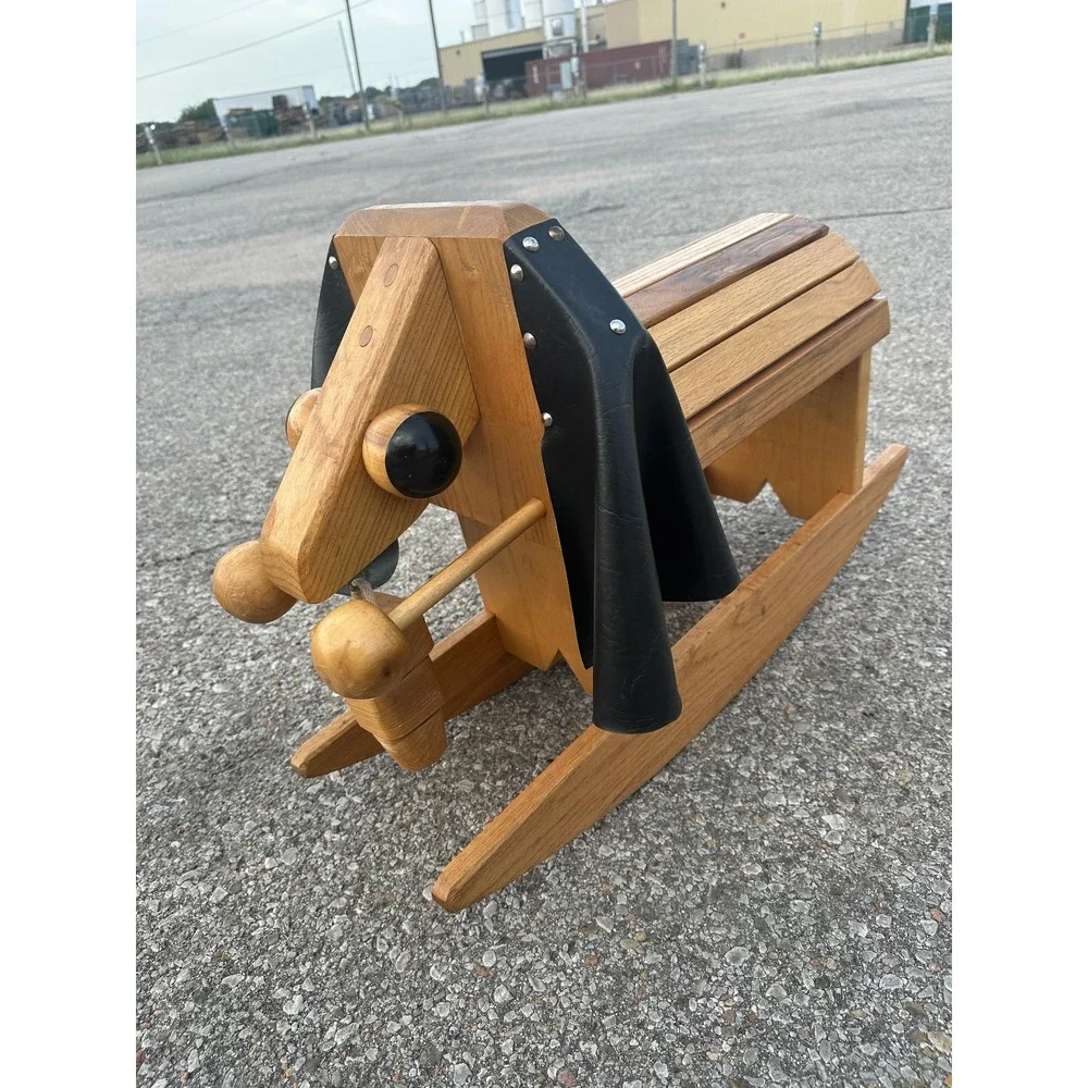 Vintage Handmade Artisan Wood Child's Rocking Elephant with Articulated Trunk